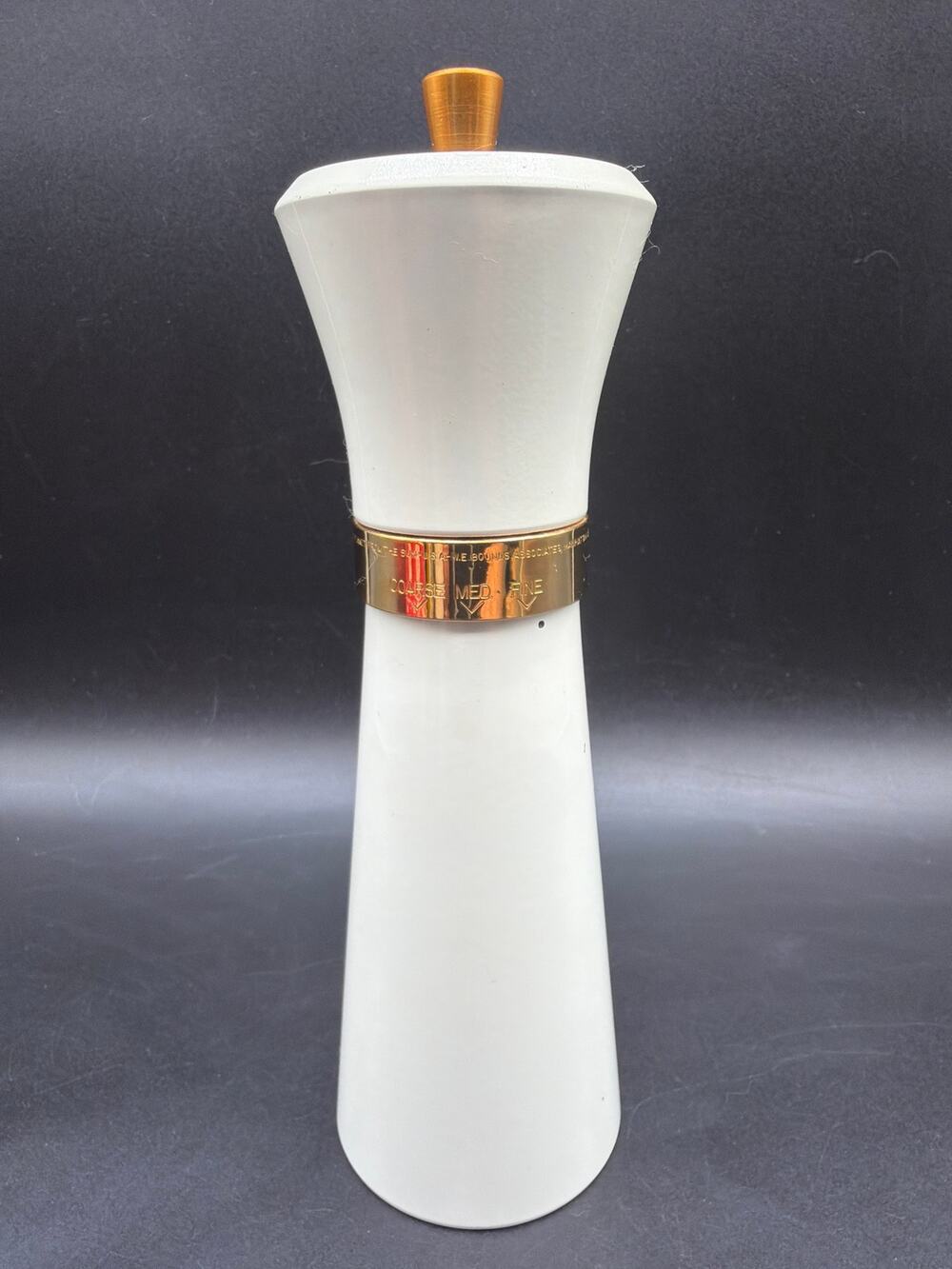 VTG W.E. Bounds USA Salt & Pepper Grinder White & Gold Atomic Mid Century MCM
